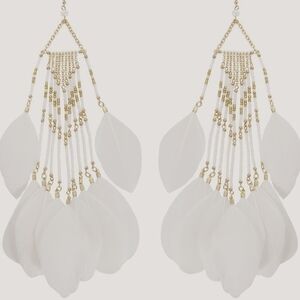 Elegant Gold and White Feather Earrings